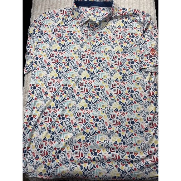 Swannies Golf Other - Swannies Men XL Floral Hawaiian AOP Golf Polo Stretch Covered Bridge Logo EUC